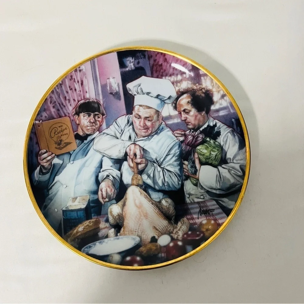 The Three Stooges 1994 Fine Porcelain Plate The Cooking Lesson # X8223 EUC